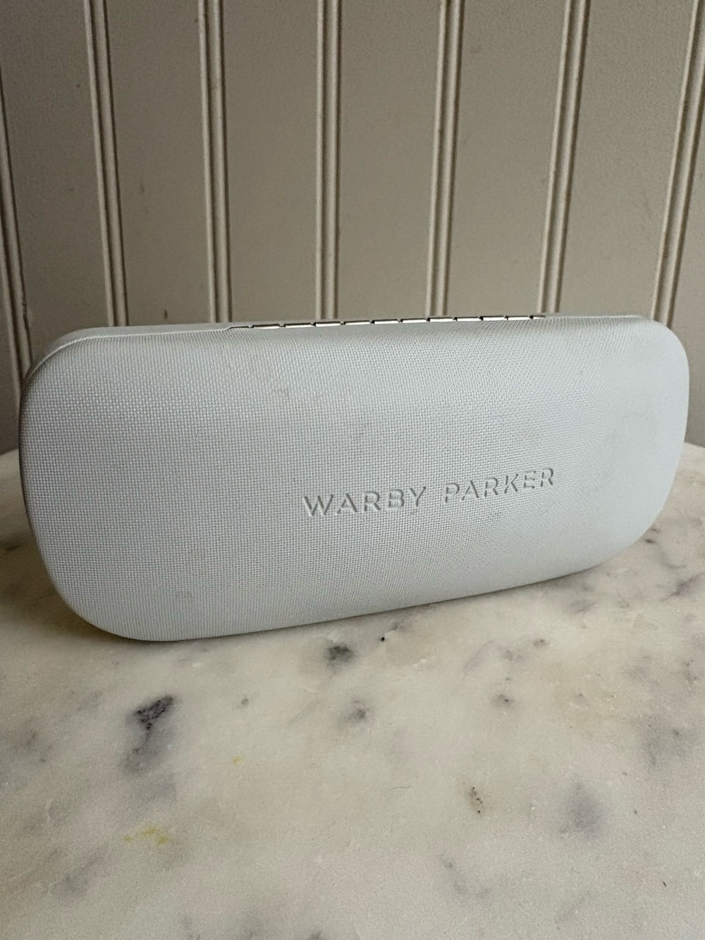 Warby Parker Hard Clamshell Glasses/Sunglasses Case Light Gray Blue Lining Women